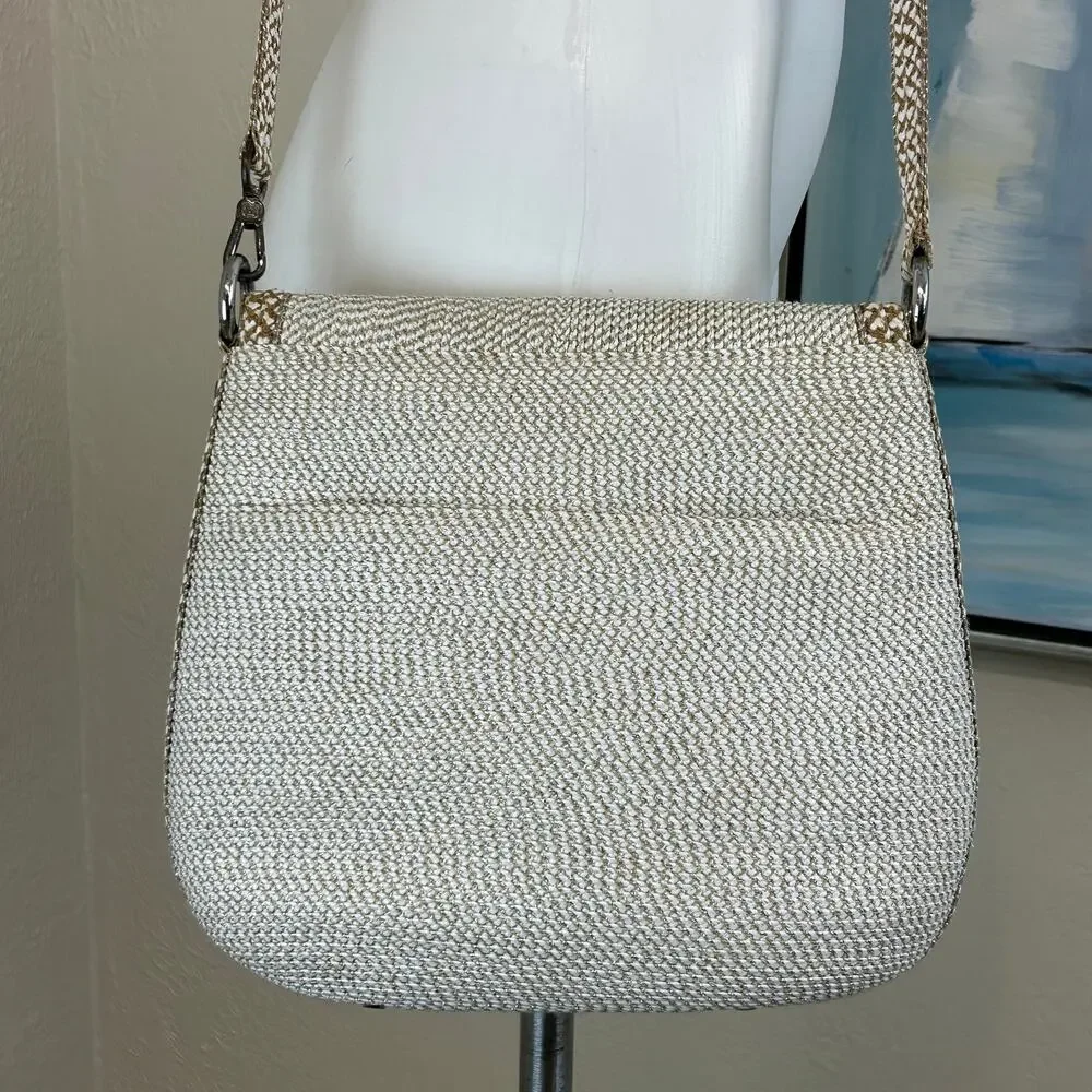 Eric Javits straw crossbody/shoulder bag White woven & metallic silver and gold
